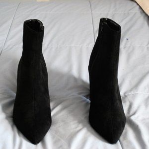 Faux Suede Pointed Toe Block Heel Booties